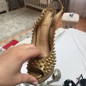 Christian louboutin Gold spiked slingback pumps